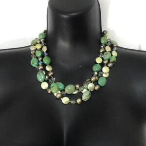 Ross Simmons Triple Strand Green Agate Necklace